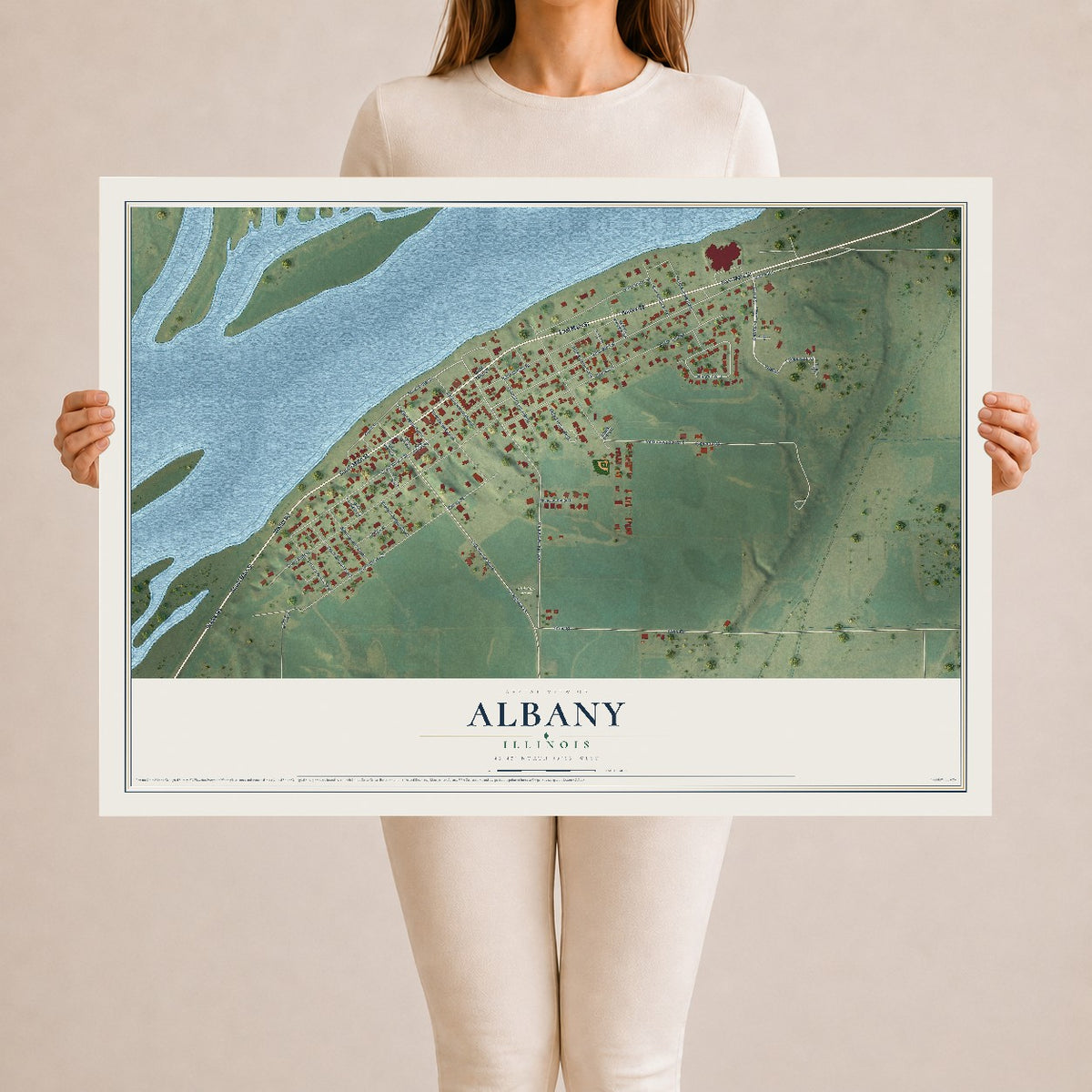 Map of Albany, Illinois, 24 x 36 inch unframed archival matte print