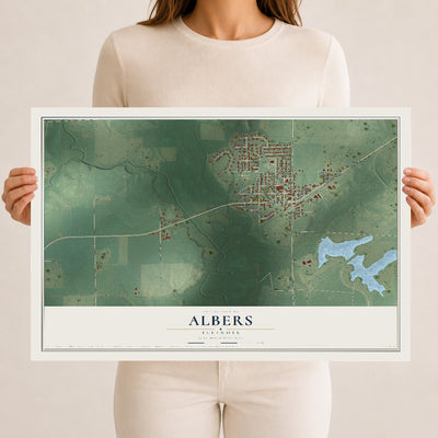Map of Albers, Illinois, 12 x 18 inch unframed archival matte print
