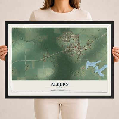 Map of Albers, Illinois, 18 x 24 inch print in a black wood frame