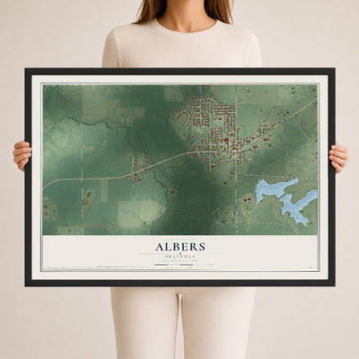 Map of Albers, Illinois, 24 x 36 inch print in a black wood frame