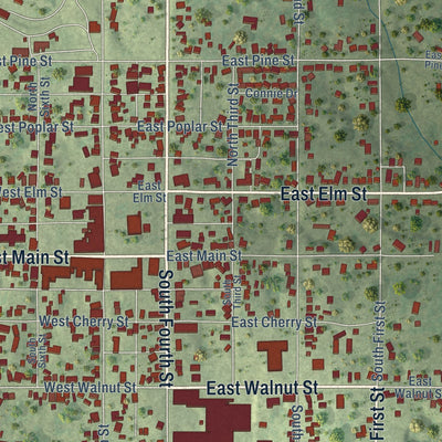Close-up of the map of Albion, Illinois print showing street and building detail