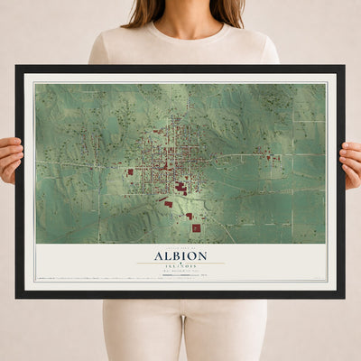 Map of Albion, Illinois, 18 x 24 inch print in a black wood frame