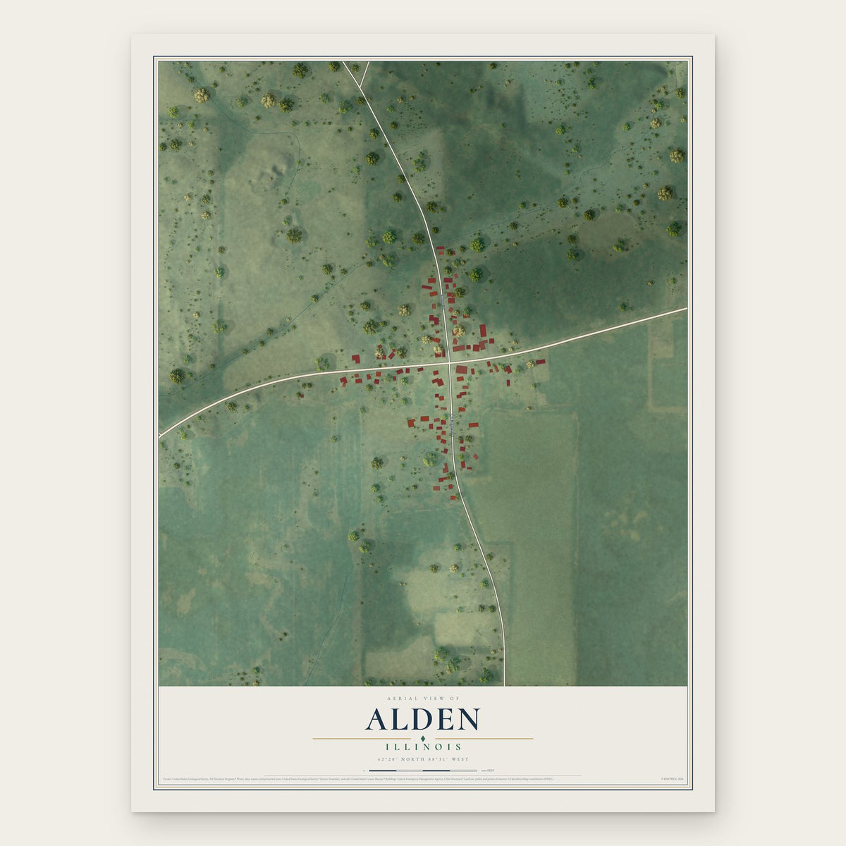 Alden, Illinois map print, the full design