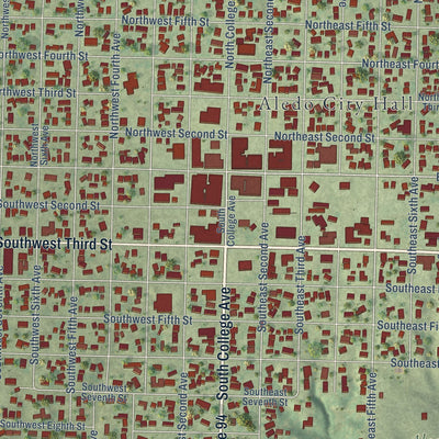 Close-up of the map of Aledo, Illinois print showing street and building detail