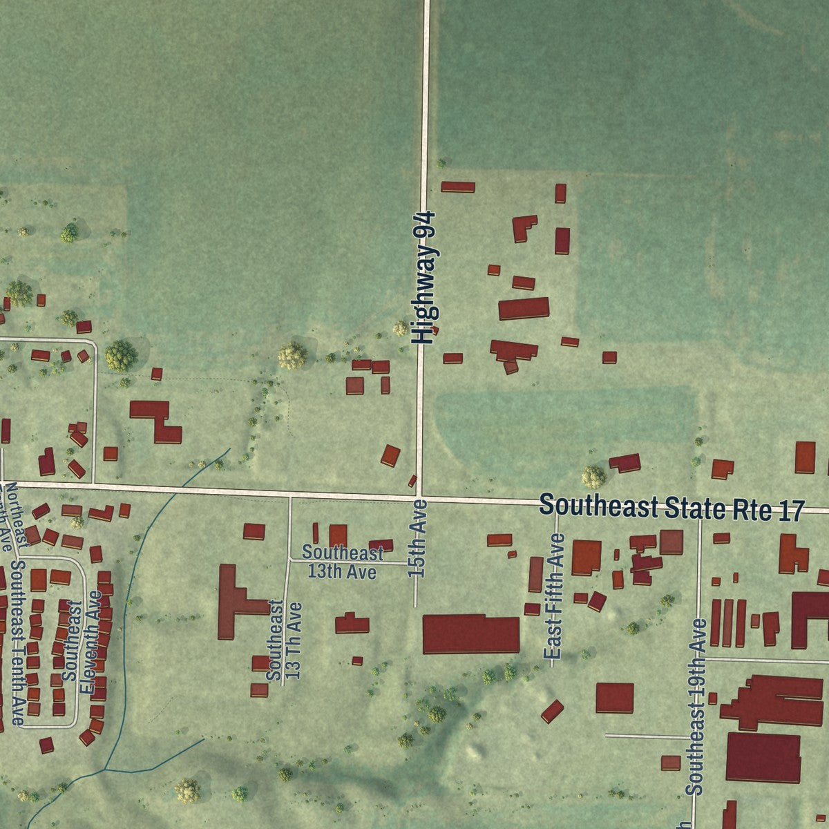 Second close-up of the map of Aledo, Illinois print showing more streets and buildings