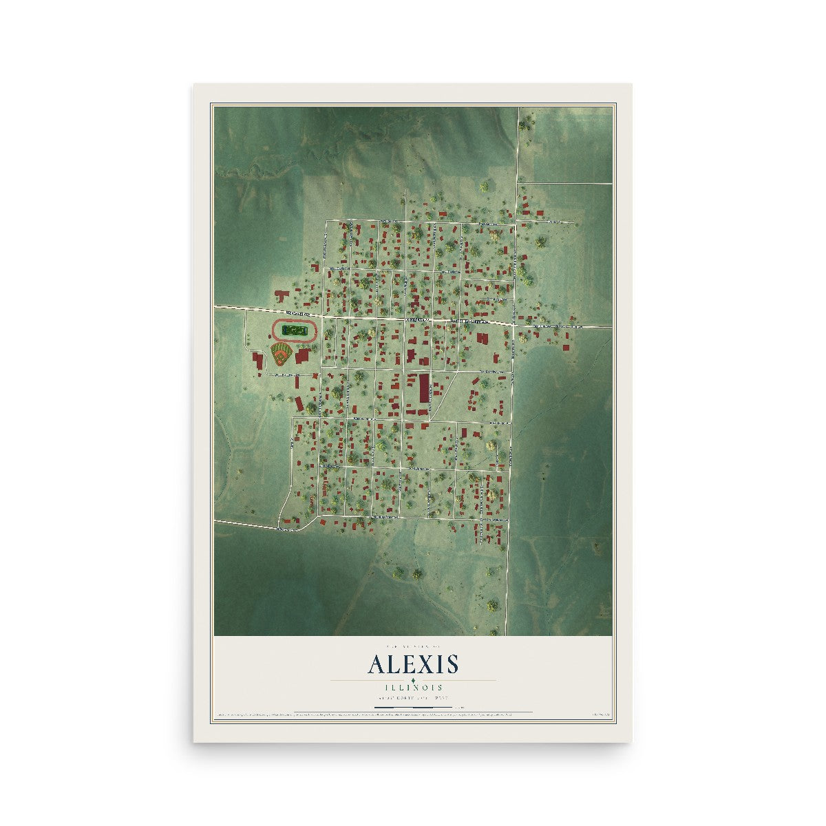 Map of Alexis, Illinois, 12 x 18 inch unframed archival matte print