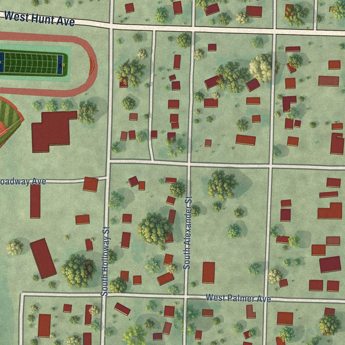 Close-up of the map of Alexis, Illinois print showing street and building detail