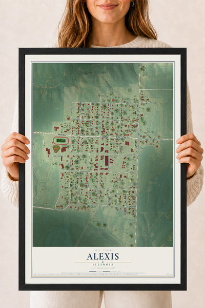 Map of Alexis, Illinois, 18 x 24 inch print in a black wood frame