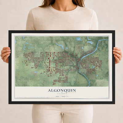 Map of Algonquin, Illinois, 12 x 18 inch print in a black wood frame