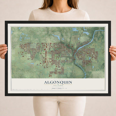 Map of Algonquin, Illinois, 18 x 24 inch print in a black wood frame