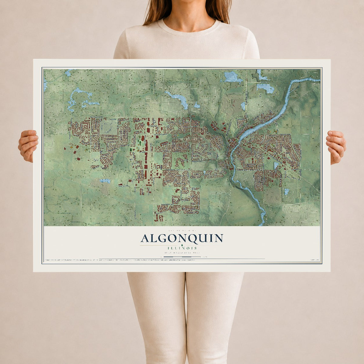 Map of Algonquin, Illinois, 24 x 36 inch unframed archival matte print