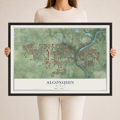Map of Algonquin, Illinois, 24 x 36 inch print in a black wood frame
