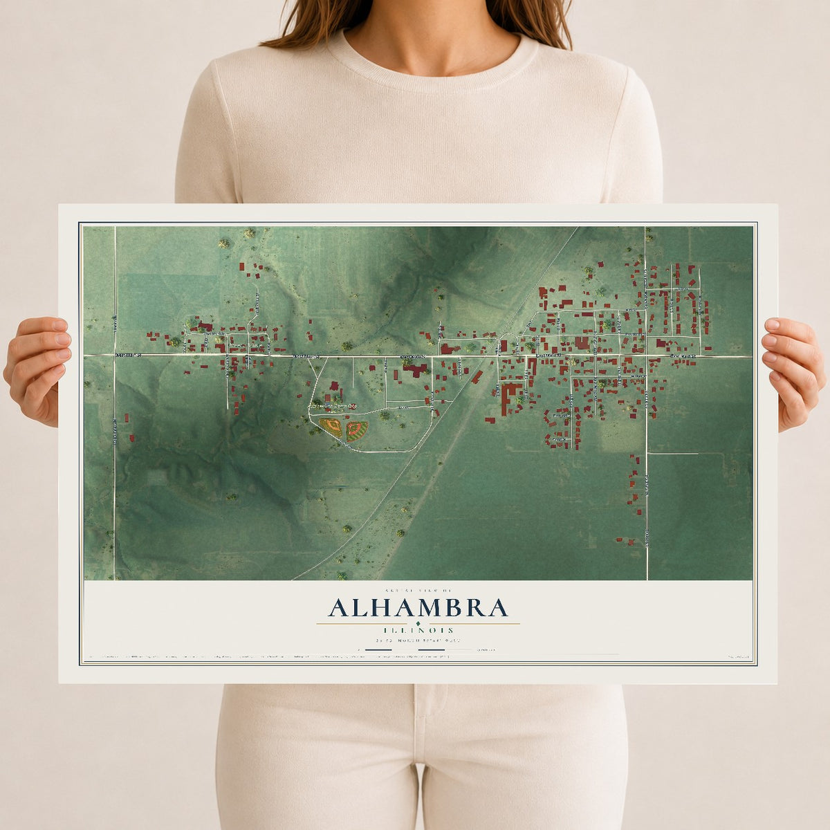 Map of Alhambra, Illinois, 12 x 18 inch unframed archival matte print