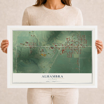 Map of Alhambra, Illinois, 12 x 18 inch print in a white wood frame