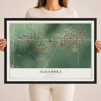 Map of Alhambra, Illinois, 18 x 24 inch print in a black wood frame