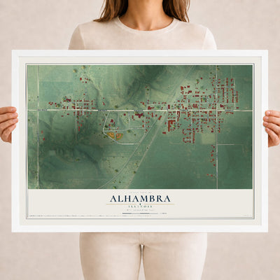 Map of Alhambra, Illinois, 18 x 24 inch print in a white wood frame