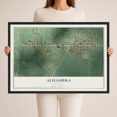 Map of Alhambra, Illinois, 24 x 36 inch print in a black wood frame