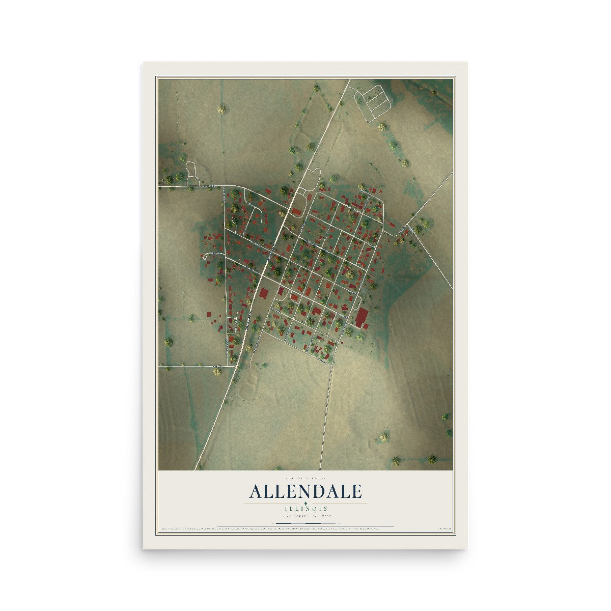 Map of Allendale, Illinois, 12 x 18 inch unframed archival matte print