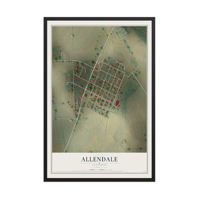 Map of Allendale, Illinois, 12 x 18 inch print in a black wood frame
