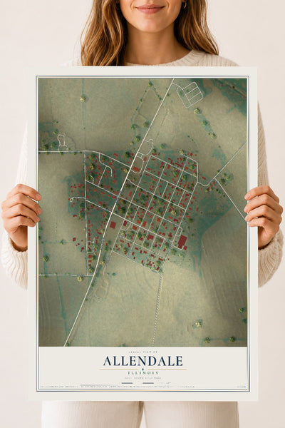 Map of Allendale, Illinois, 18 x 24 inch unframed archival matte print