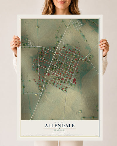 Map of Allendale, Illinois, 24 x 36 inch unframed archival matte print
