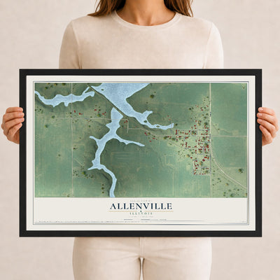 Map of Allenville, Illinois, 12 x 18 inch print in a black wood frame