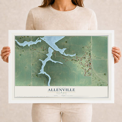 Map of Allenville, Illinois, 12 x 18 inch print in a white wood frame