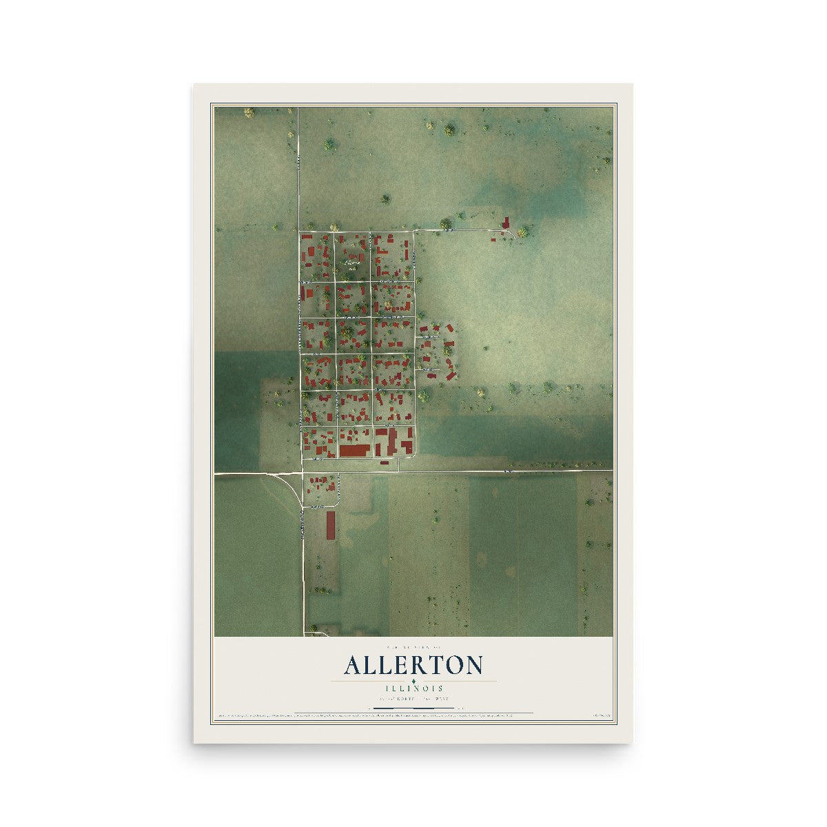Map of Allerton, Illinois, 12 x 18 inch unframed archival matte print