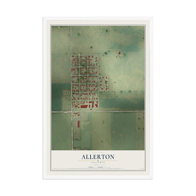 Map of Allerton, Illinois, 12 x 18 inch print in a white wood frame