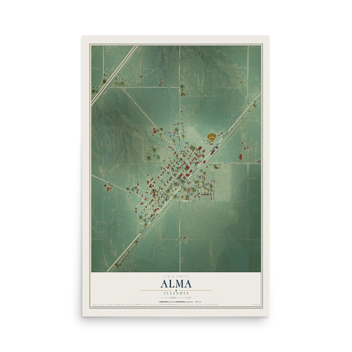 Map of Alma, Illinois, 12 x 18 inch unframed archival matte print