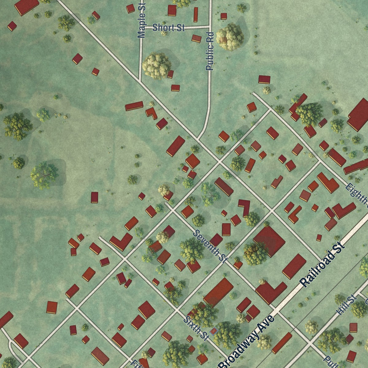 Close-up of the map of Alma, Illinois print showing street and building detail