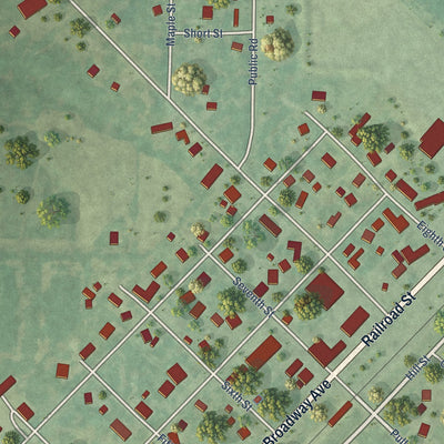 Close-up of the map of Alma, Illinois print showing street and building detail