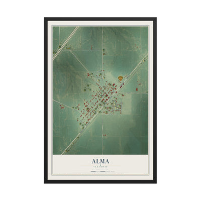 Map of Alma, Illinois, 12 x 18 inch print in a black wood frame