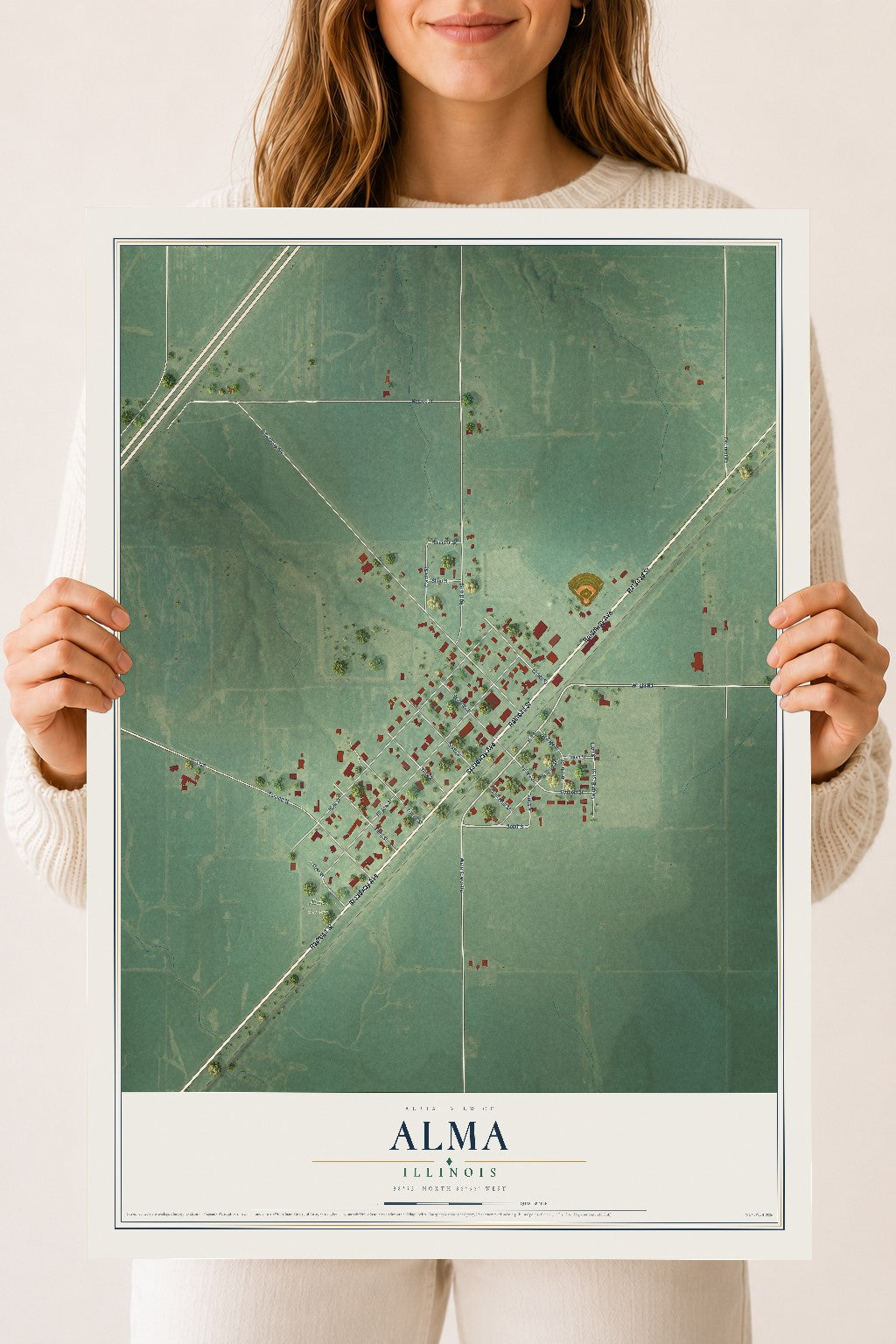 Map of Alma, Illinois, 18 x 24 inch unframed archival matte print