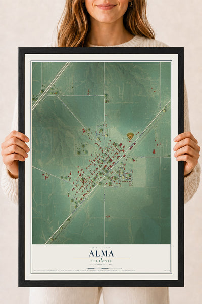 Map of Alma, Illinois, 18 x 24 inch print in a black wood frame