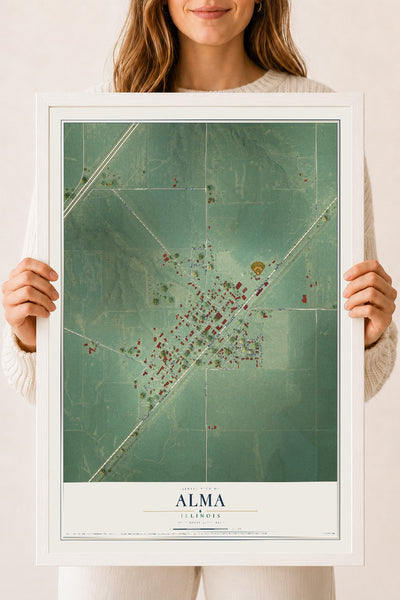 Map of Alma, Illinois, 18 x 24 inch print in a white wood frame