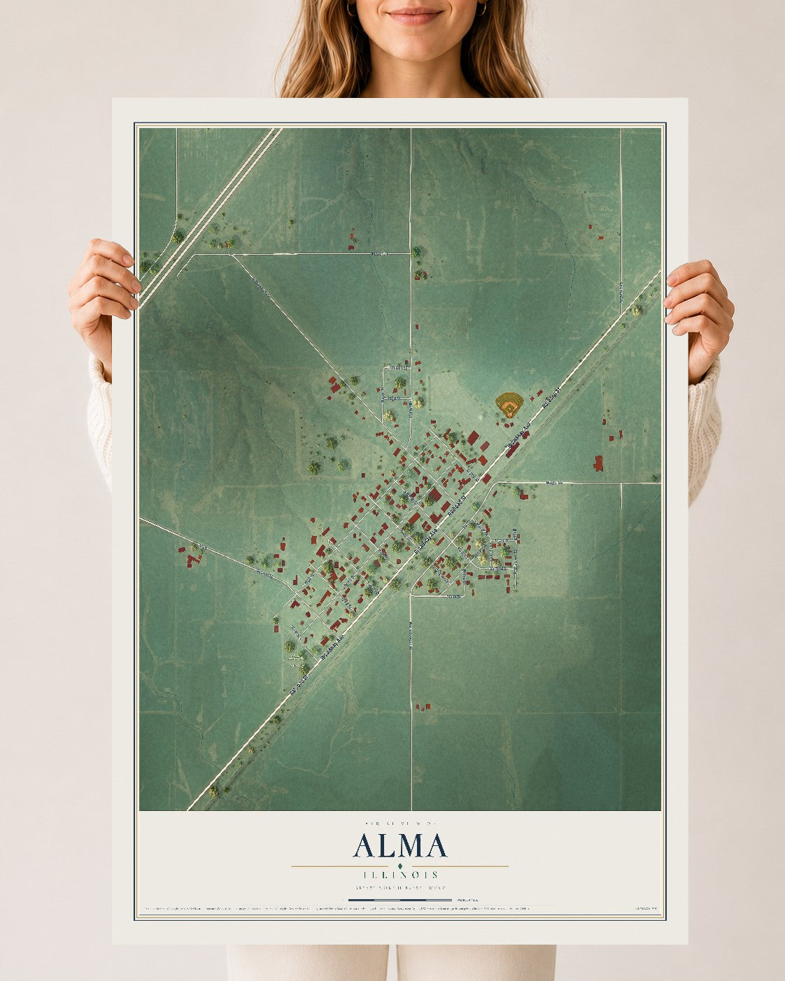 Map of Alma, Illinois, 24 x 36 inch unframed archival matte print