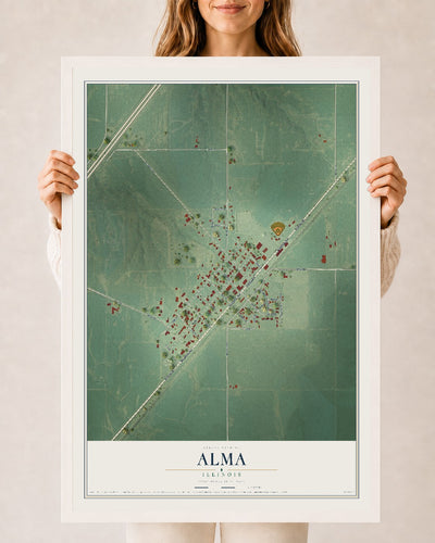 Map of Alma, Illinois, 24 x 36 inch print in a white wood frame