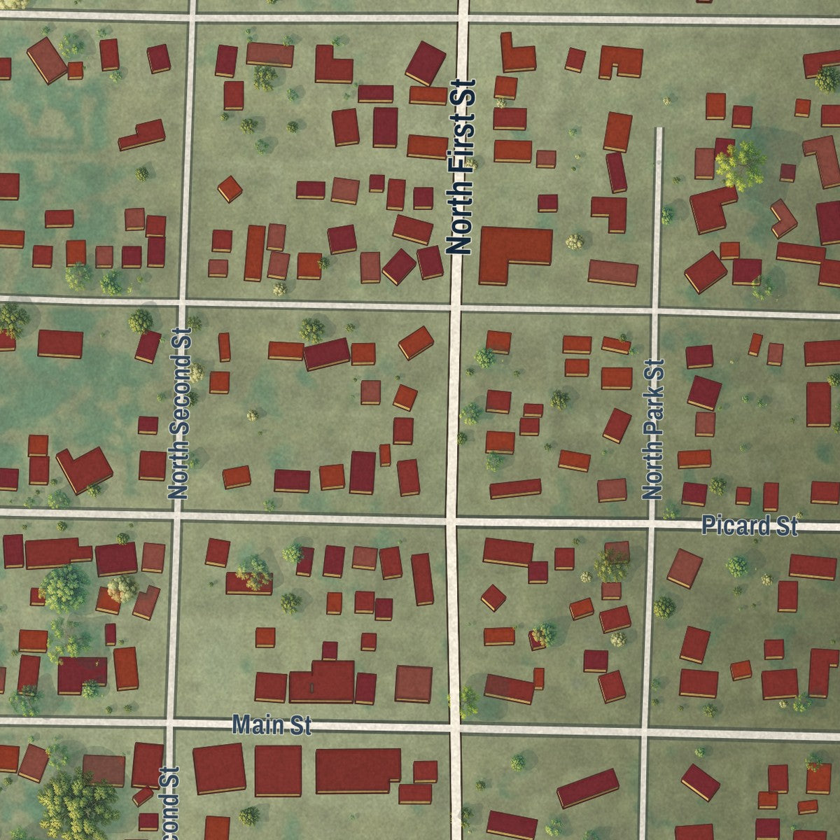 Close-up of the map of Alpha, Illinois print showing street and building detail