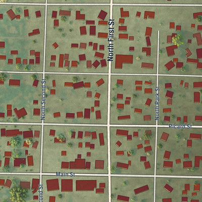 Close-up of the map of Alpha, Illinois print showing street and building detail