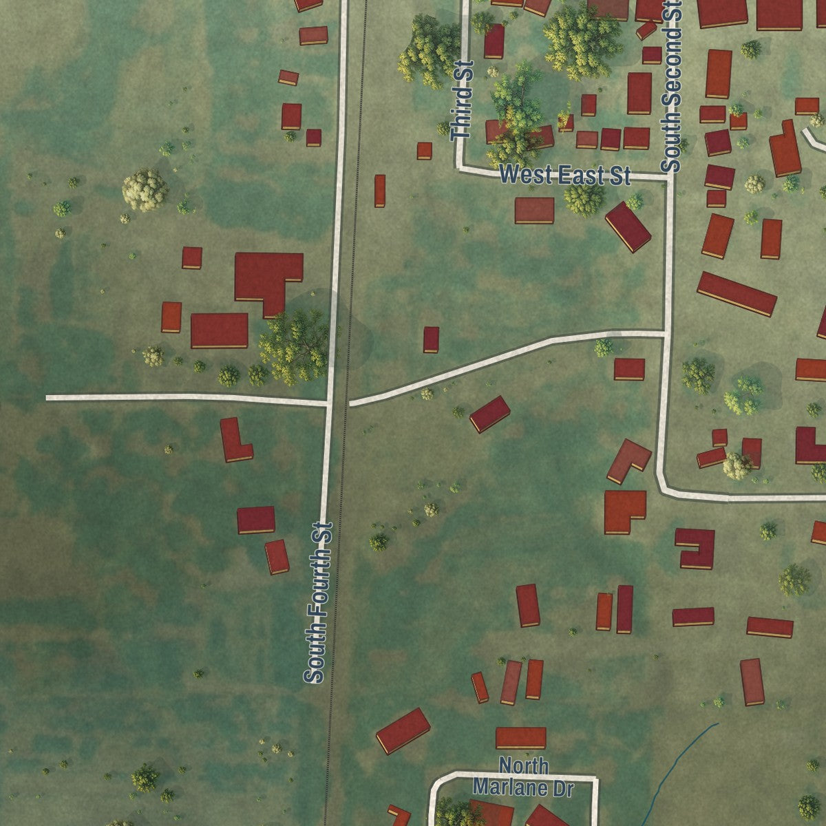 Second close-up of the map of Alpha, Illinois print showing more streets and buildings