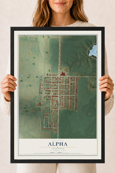 Map of Alpha, Illinois, 18 x 24 inch print in a black wood frame