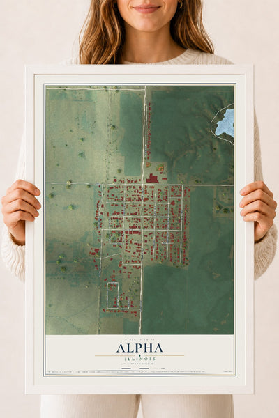 Map of Alpha, Illinois, 18 x 24 inch print in a white wood frame