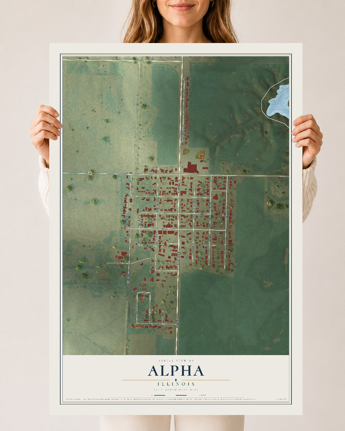 Map of Alpha, Illinois, 24 x 36 inch unframed archival matte print