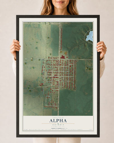 Map of Alpha, Illinois, 24 x 36 inch print in a black wood frame