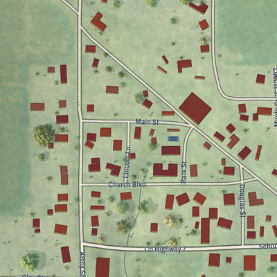 Close-up of the map of Alsey, Illinois print showing street and building detail