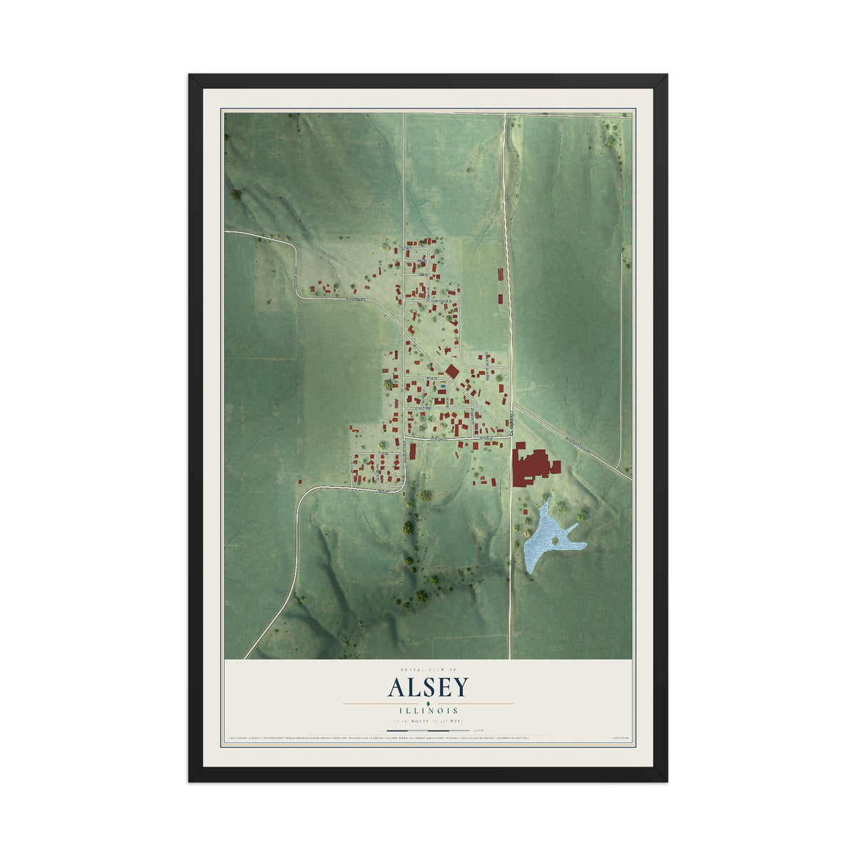 Map of Alsey, Illinois, 12 x 18 inch print in a black wood frame