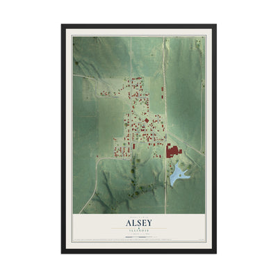 Map of Alsey, Illinois, 12 x 18 inch print in a black wood frame