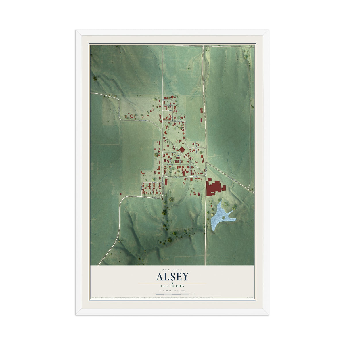 Map of Alsey, Illinois, 12 x 18 inch print in a white wood frame