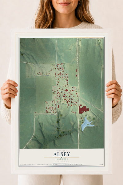 Map of Alsey, Illinois, 18 x 24 inch print in a white wood frame